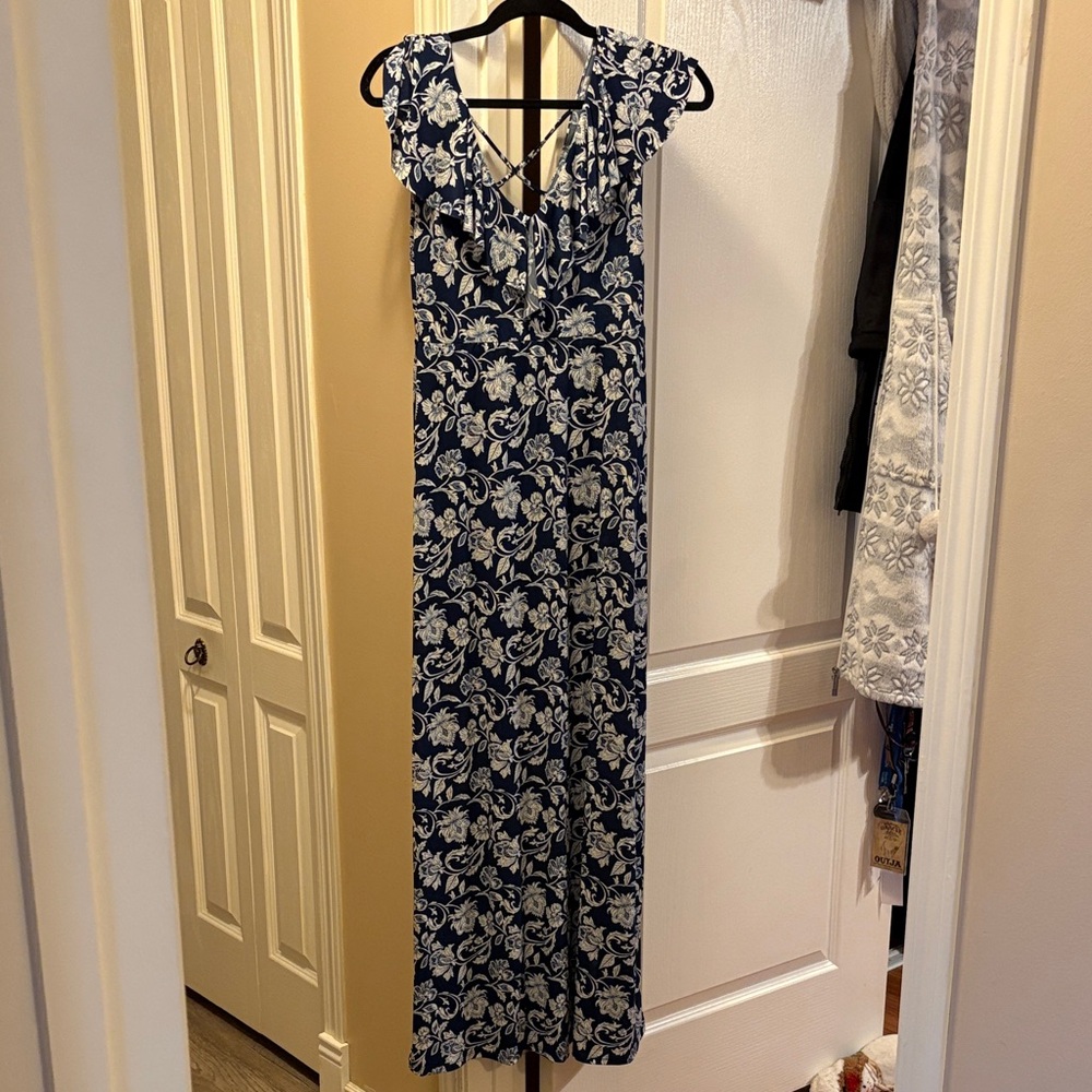 Floral Maxi Dress in Navy and White